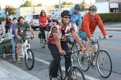 The June Santa Cruz Bike Party was titled the "Funk/Soulstice Ride" and included costumes, bike decorations and about 50 riders. Richard Masoner/Cyclelicious ( SCS )