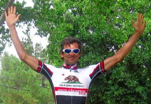 Stefano Profumo celebrates on top of the podium during the 2014 Hill Climb Northern California/Nevada Championship in the men's elite Category 3 in June. (Art Rand — Contributed)